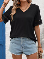V-neck Hollow-out Sleeve T-shirt (9)
