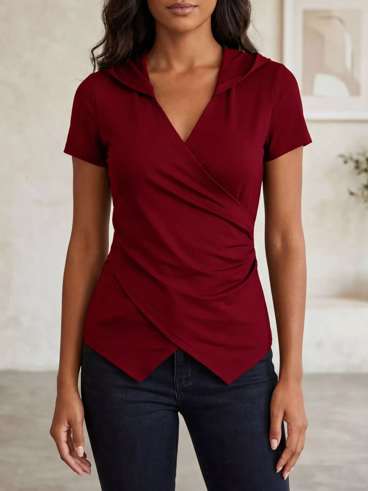 Hooded Wrap Front Slim Fit Top (6)