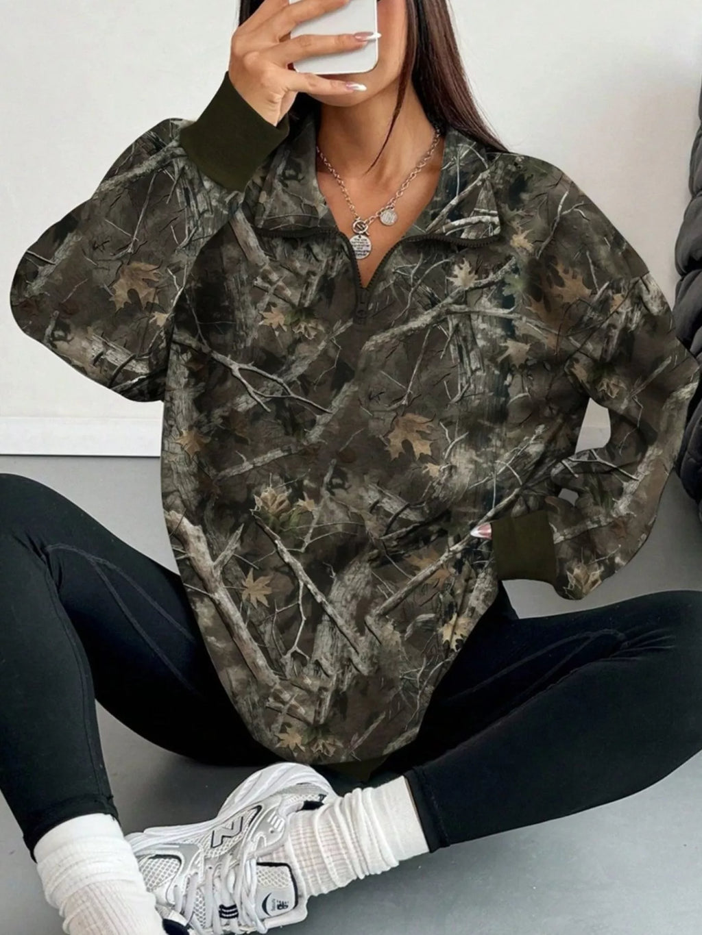 Quarter-zip Printed Sweatshirt Ribbed Cuffs (9)