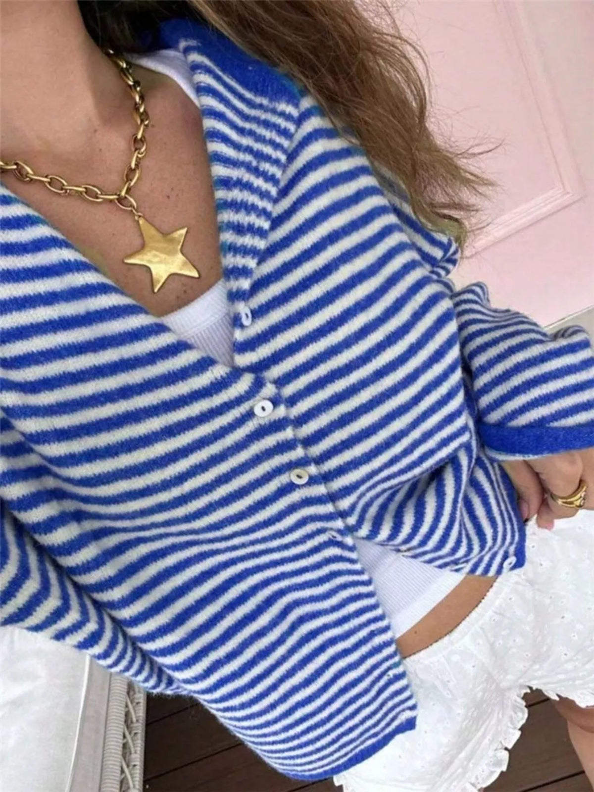 Striped Knit Button Up Cardigan (8)