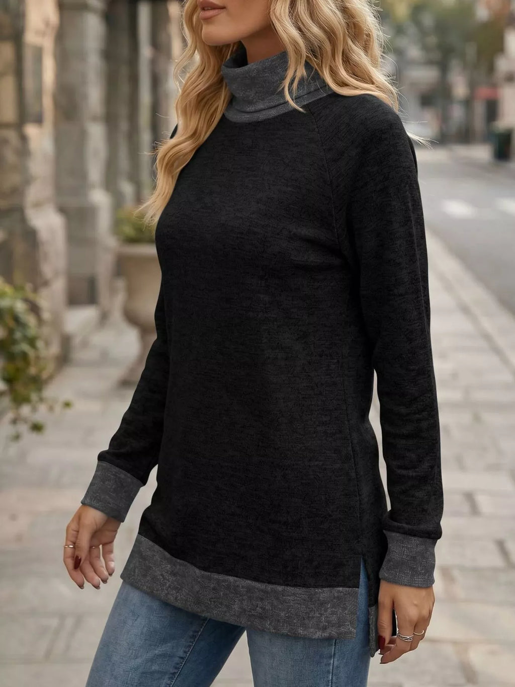 Turtleneck Raglan Sleeve T-shirt (6)