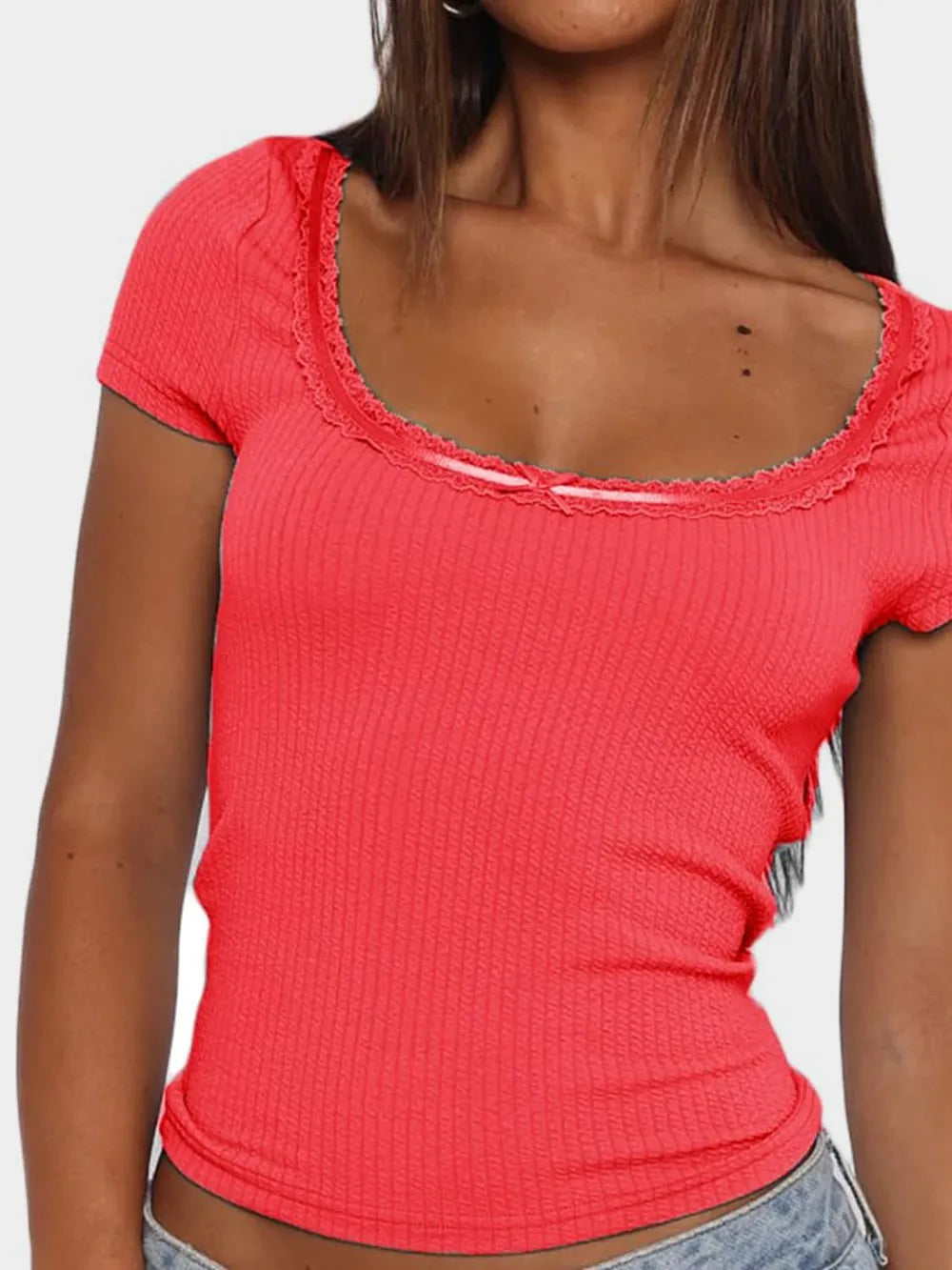 Lace Detail Scoop Neck Short Sleeve T-shirt (23)