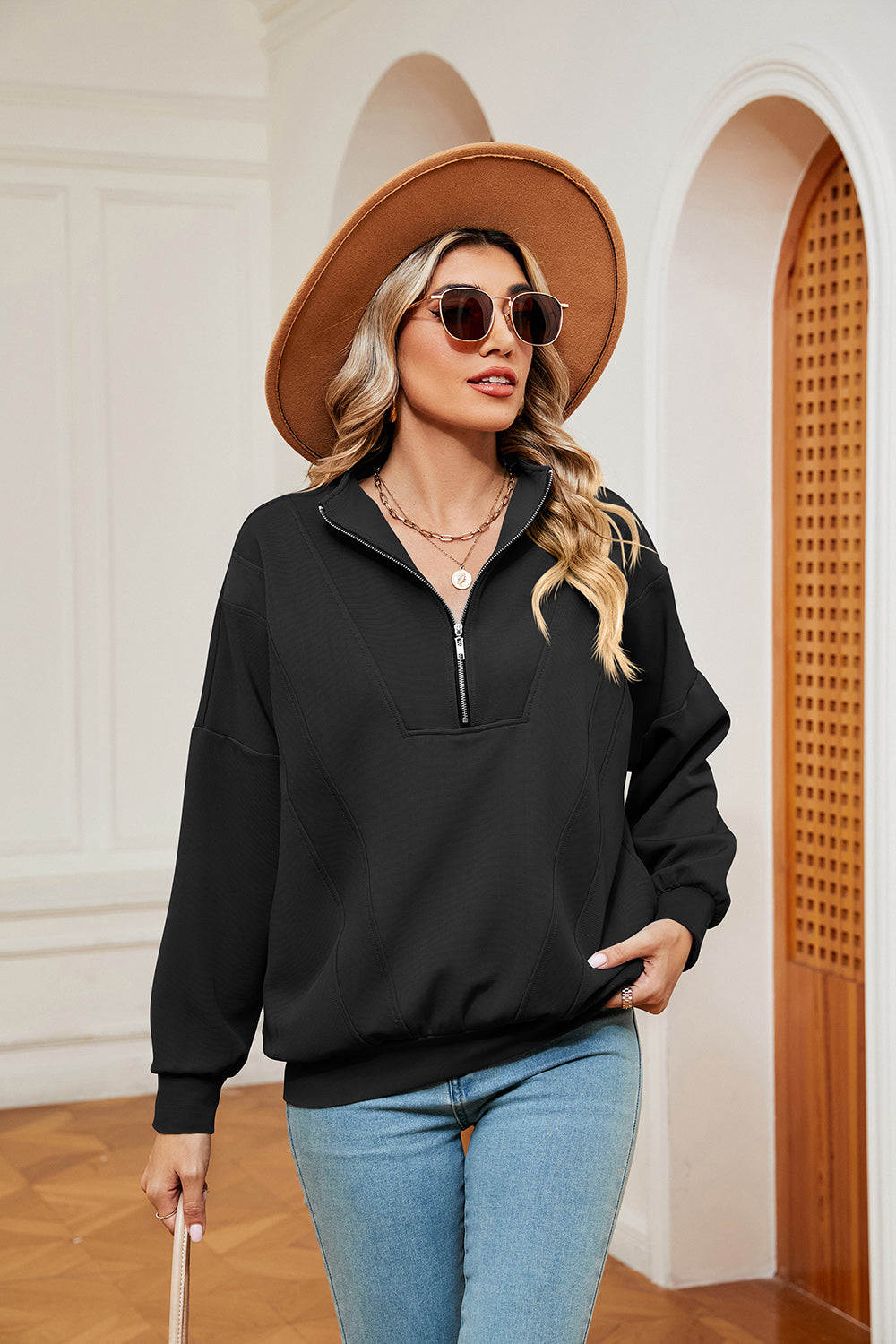 Half-zip Dropped Shoulder Sweatshirt (14)