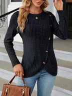 Ribbed Knit Decor Button T-shirt (17)