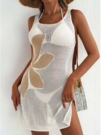 Side Slit Flower Crochet Knit Cover Up Dress (12)