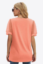 Swiss Dot Puff Sleeve V-neck Tee (24)