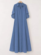 Full Size Button Front Long Sleeve Maxi Shirt Dress Plus (37)