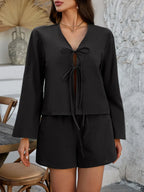 Double Tied V-neck Top Shorts Set (8)
