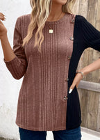 Block Ribbed Knit Decor Button T-shirt (18)