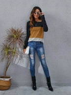 Block Round Neck Long Sleeve T-shirt (18)