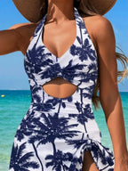 Cutout Printed Halter Neck One-piece Swimwear (12)