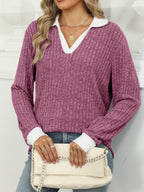 Ribbed Knit Long Sleeve T-shirt (33)