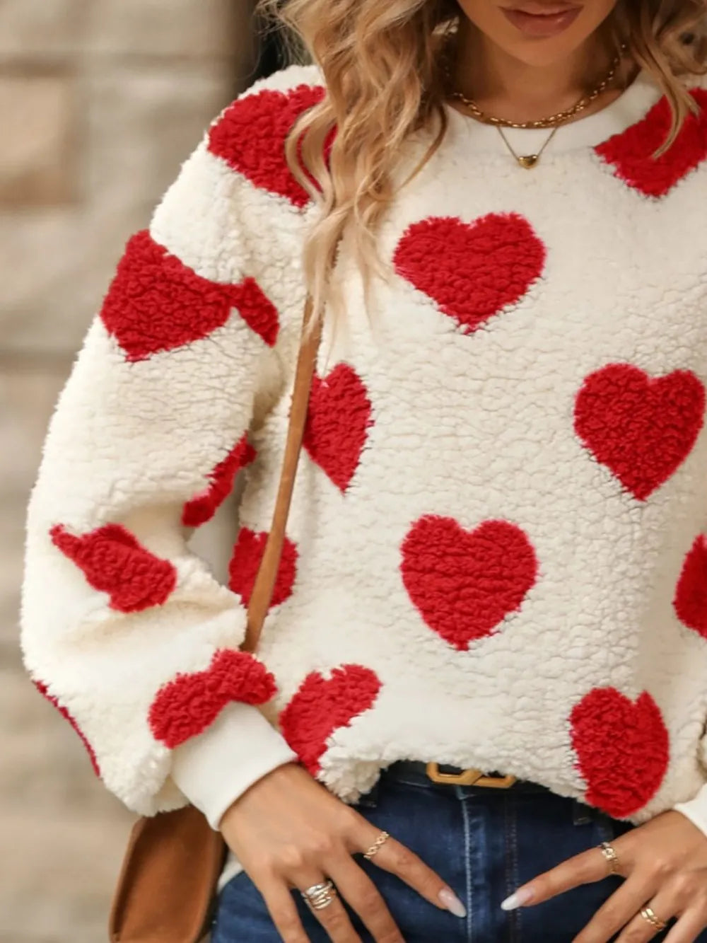 Fuzzy Heart Dropped Shoulder Sweatshirt (8)