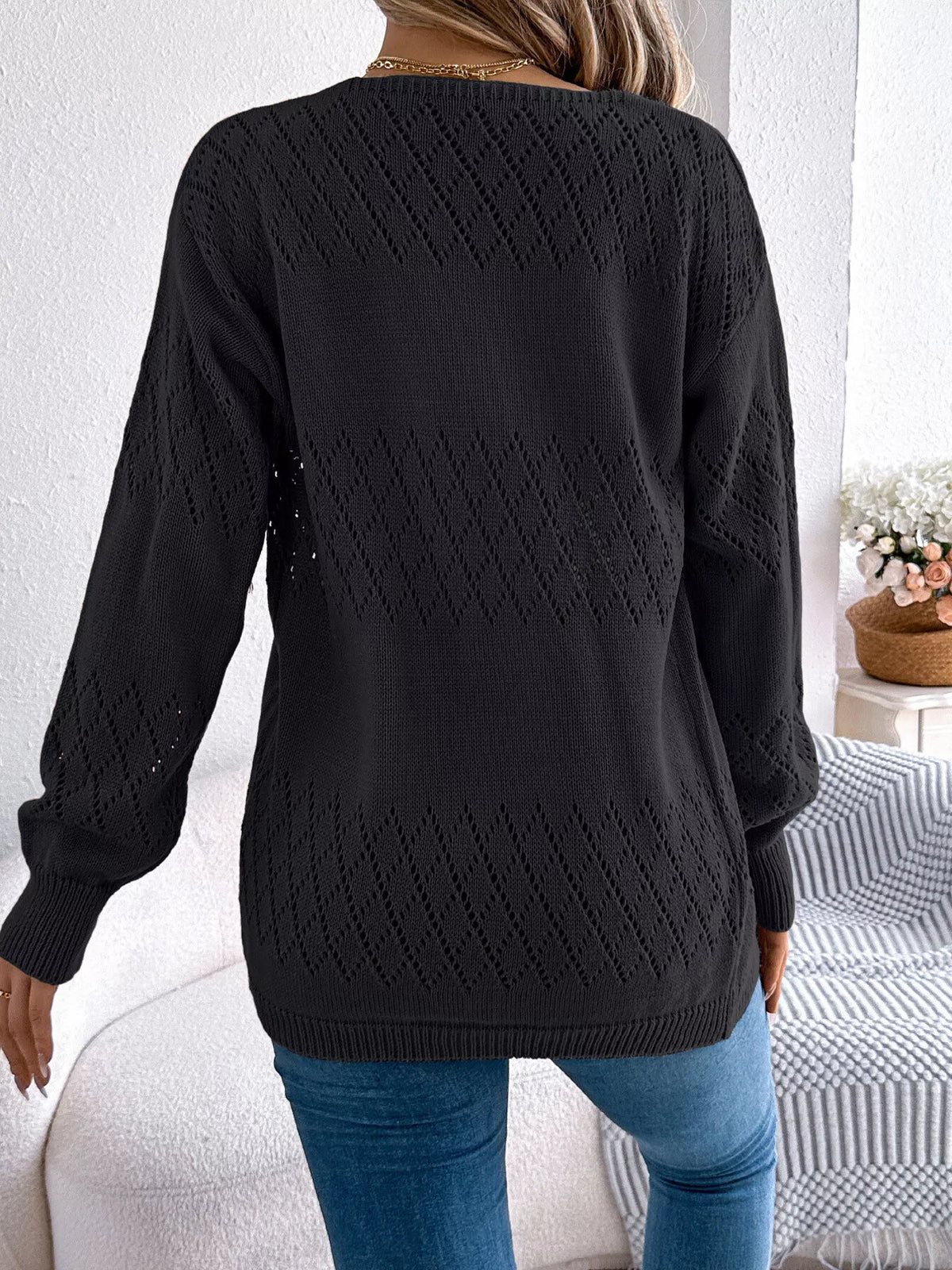 Openwork Open Front Long Sleeve Cardigan (7)