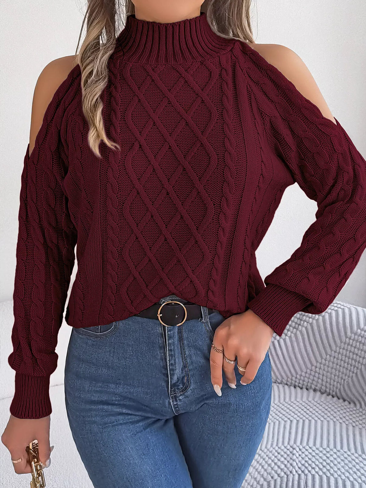 Cold-shoulder Cable Knit Sweater (26)