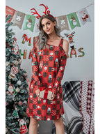 Christmas Asymmetrical Neck Long Sleeve Dress