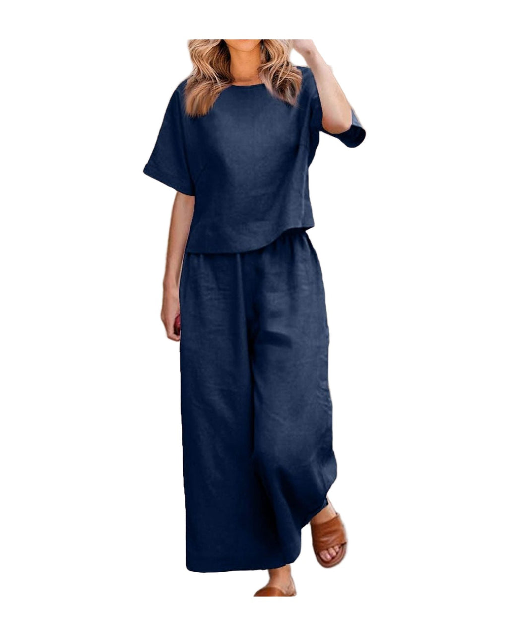 Linen Casual Loose Solid Color Suit Two-piece photo 1