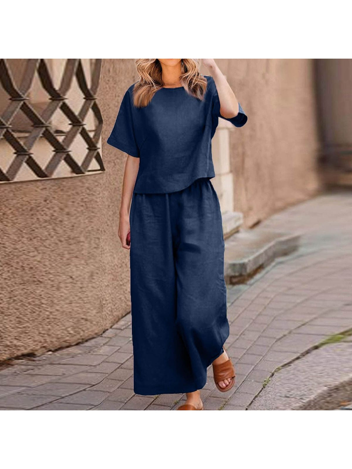 Linen Casual Loose Solid Color Suit Two-piece