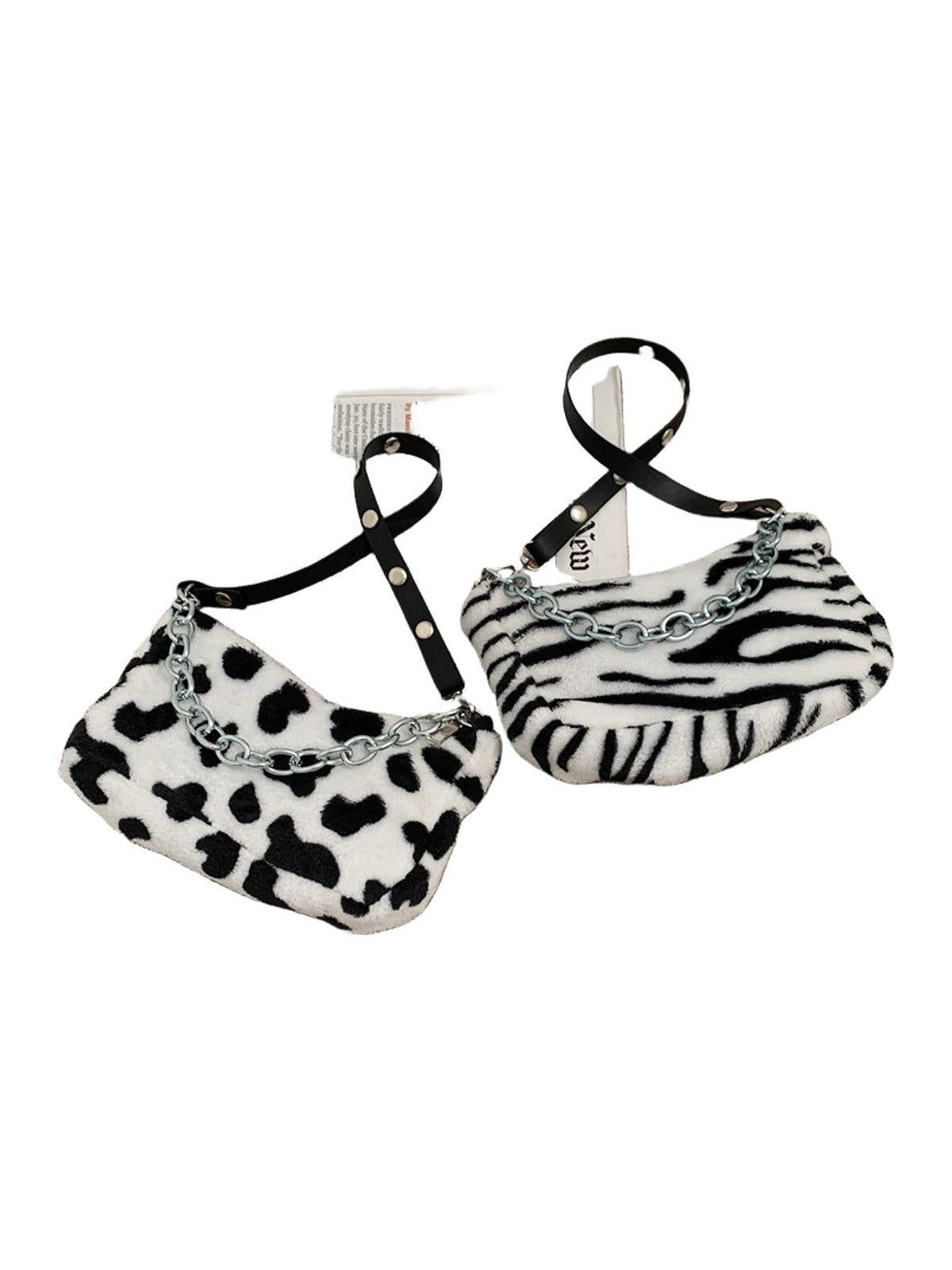 Leopard Pattern Plush Bag Diagonal Chain Shoulder