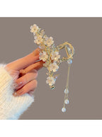 Large Metal Pearl Bell Orchid Tassel Hair Clip