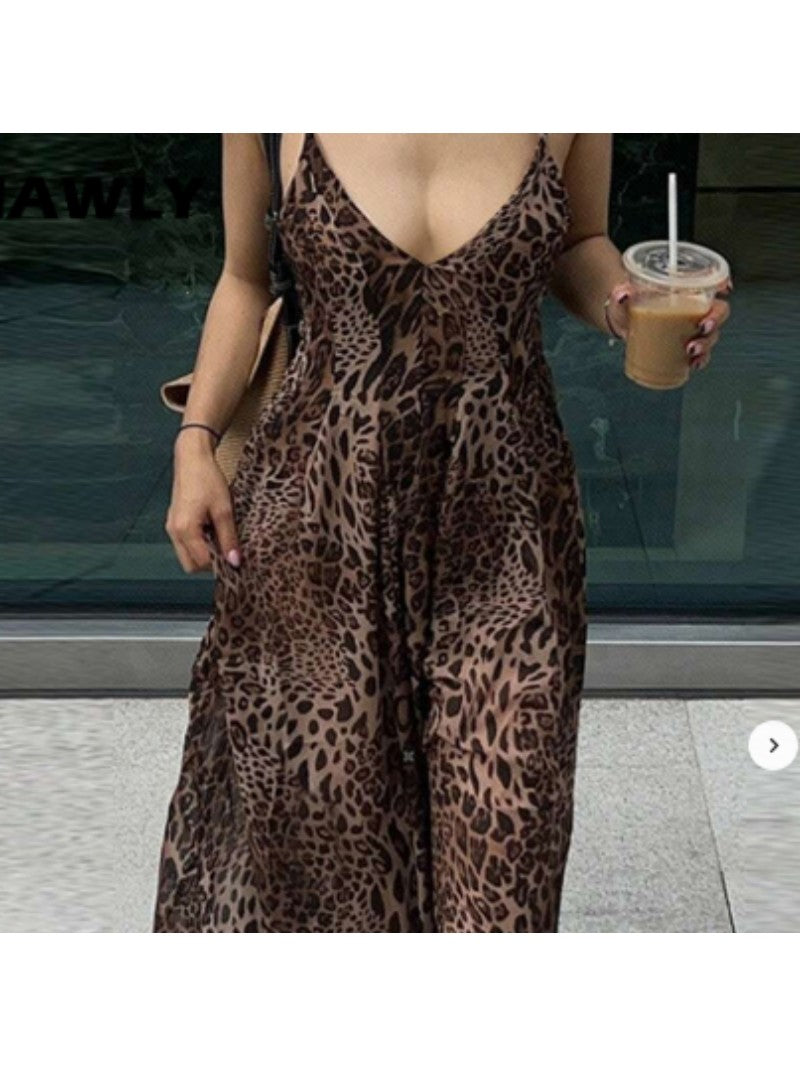 Women's Summer Fashion Leopard Print Spaghetti Strap Dress
