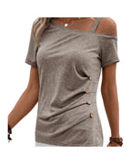 Emery Rose Asymmetrical Collar Button Detail T-shirt (7)