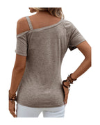 Emery Rose Asymmetrical Collar Button Detail T-shirt (10)