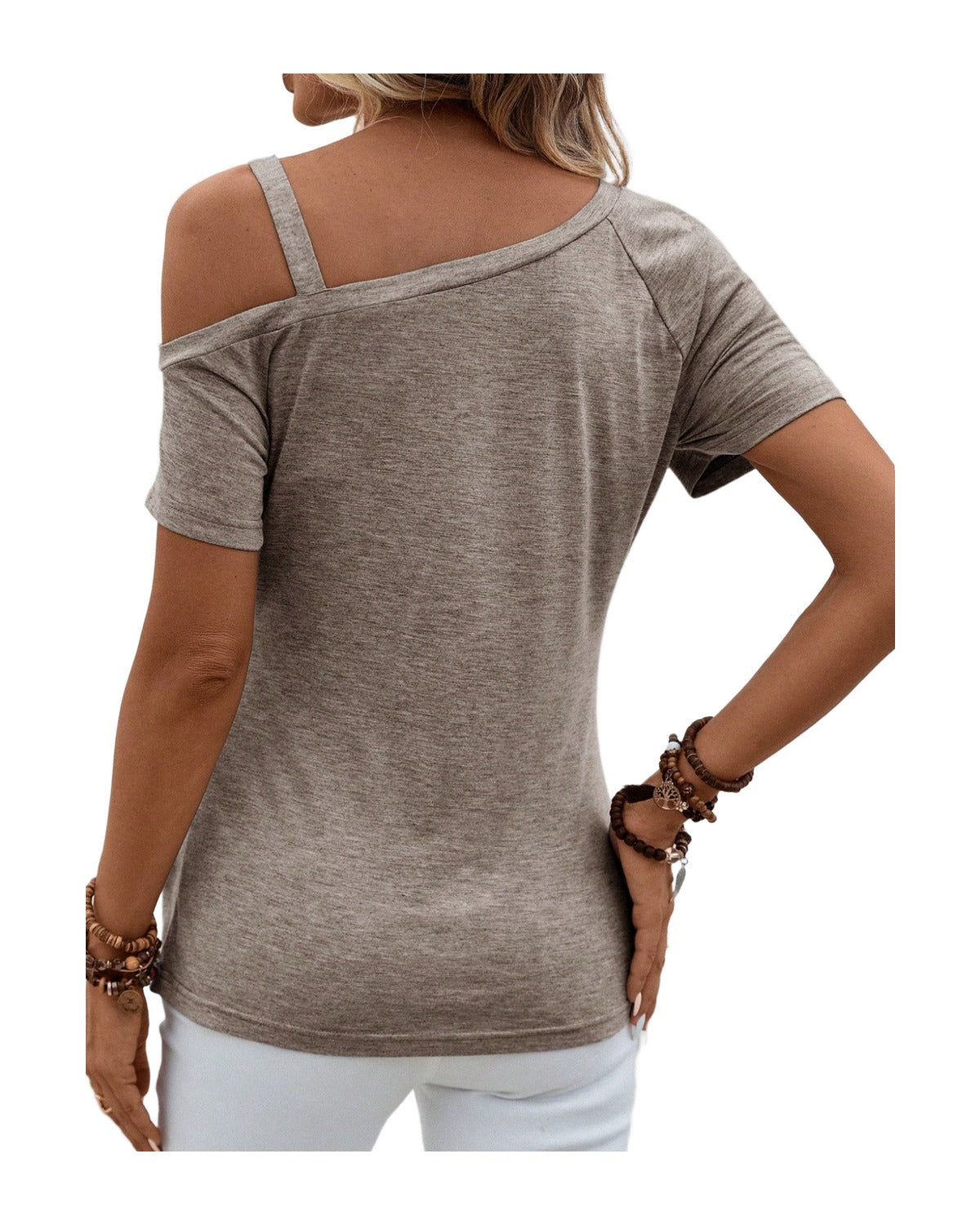 Emery Rose Asymmetrical Collar Button Detail T-shirt (10)
