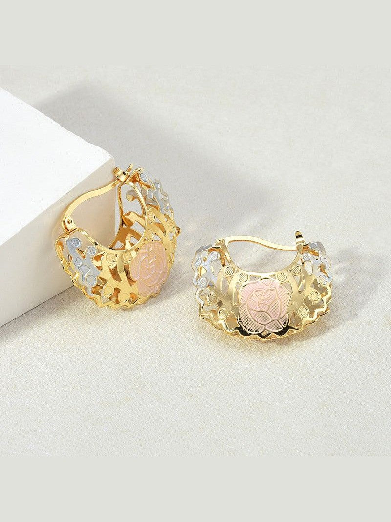 Hollow Rosette Earrings with Gold Contrast Hoops