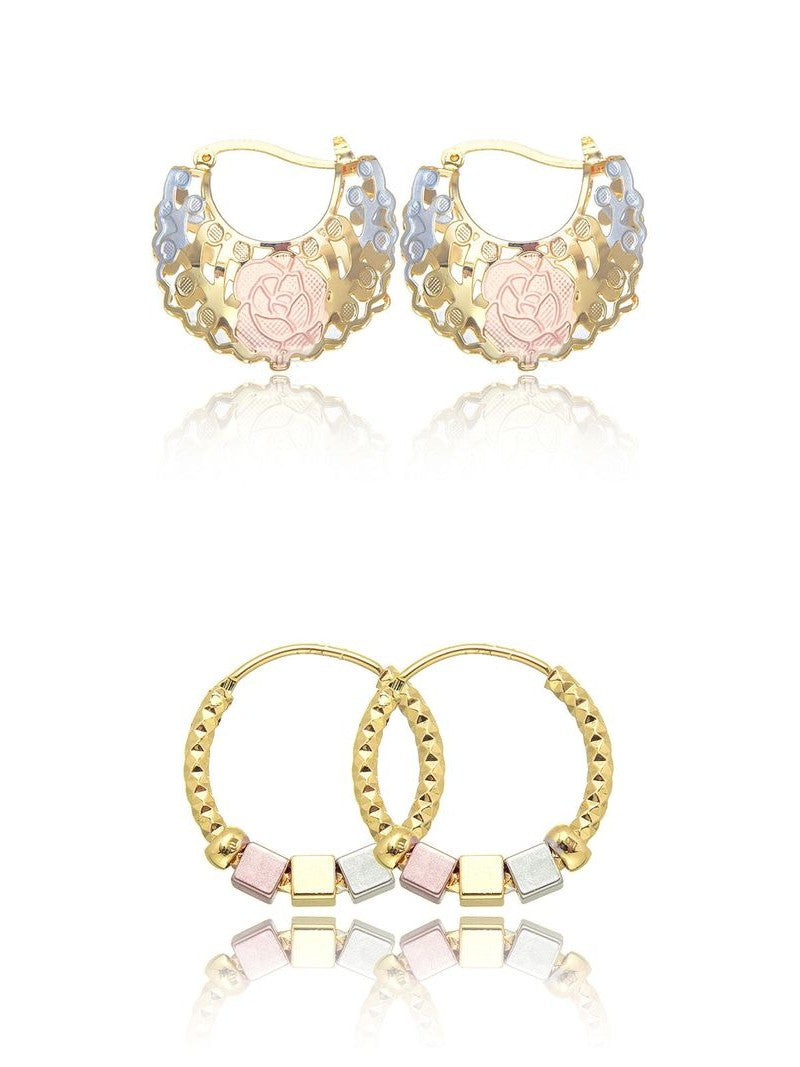Hollow Rosette Earrings with Gold Contrast Hoops