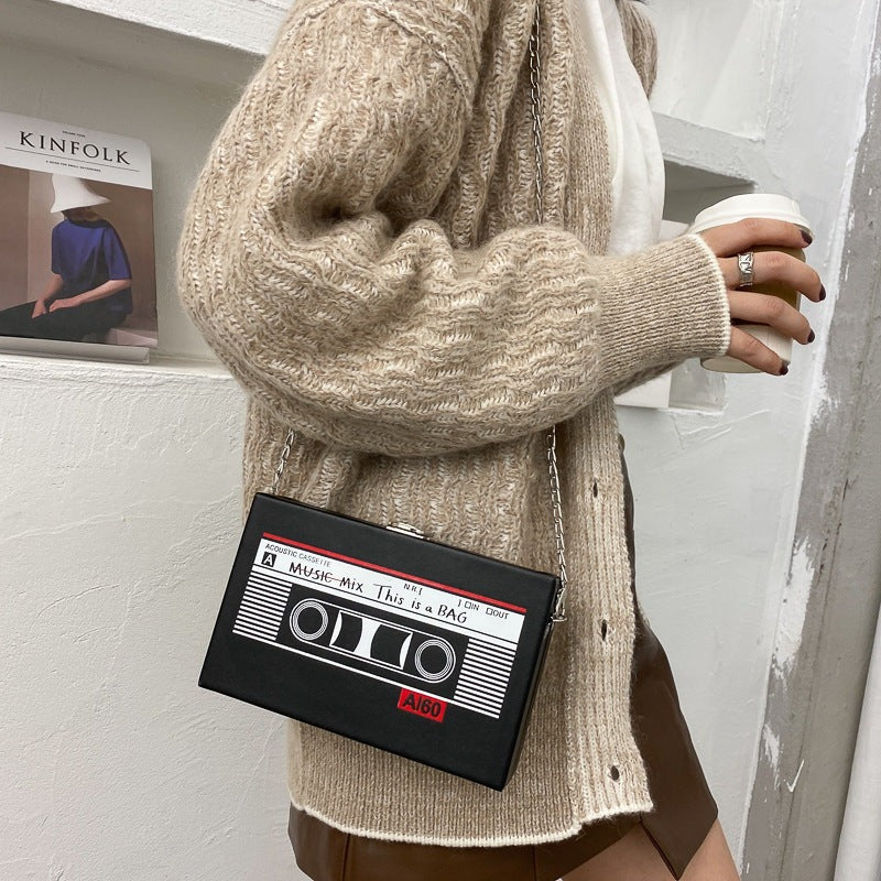 Tape-Inspired Box Crossbody Bag with Chain