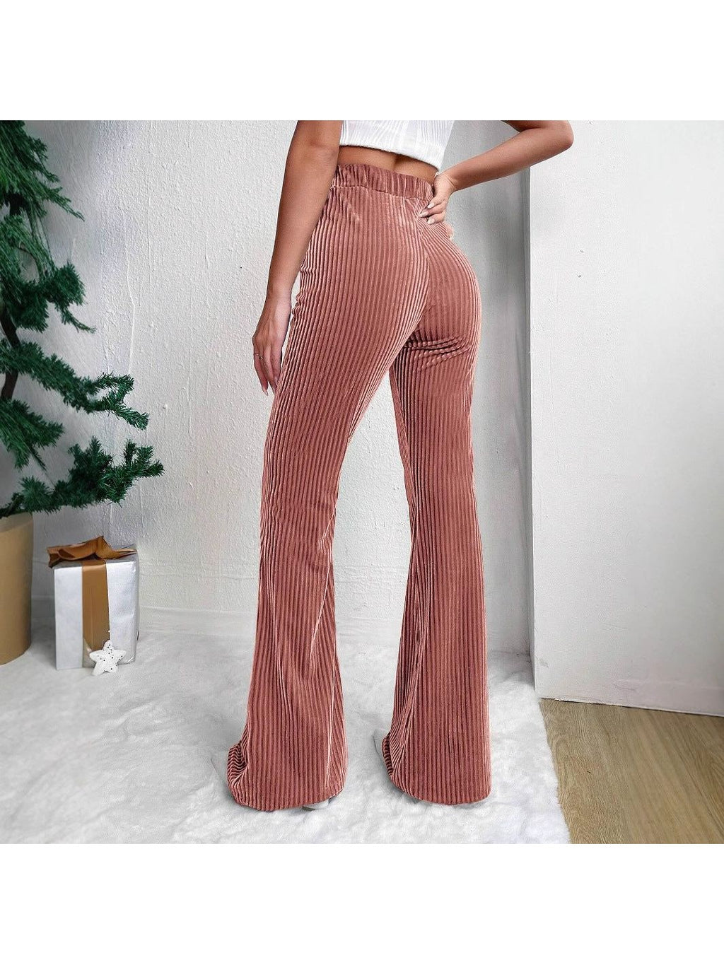 High Waist Lamp Wick Corduroy Bell-bottom Pants Wide Leg