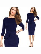 Slim Pencil Skirt 3/4 Sleeve Lotus Leaf Hem