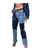 High Elastic Stitching Raw Edge Straight-leg Jeans photo 1