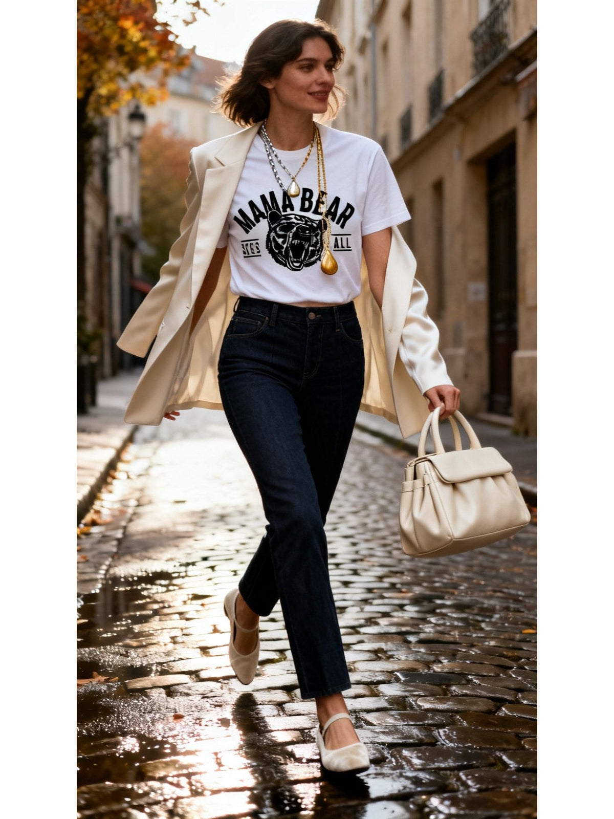 Mama Mom Letter Print T-shirt Short Sleeve Top worn by a model