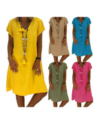 Print Short-sleeved V-neck Mid-length Dress photo 1