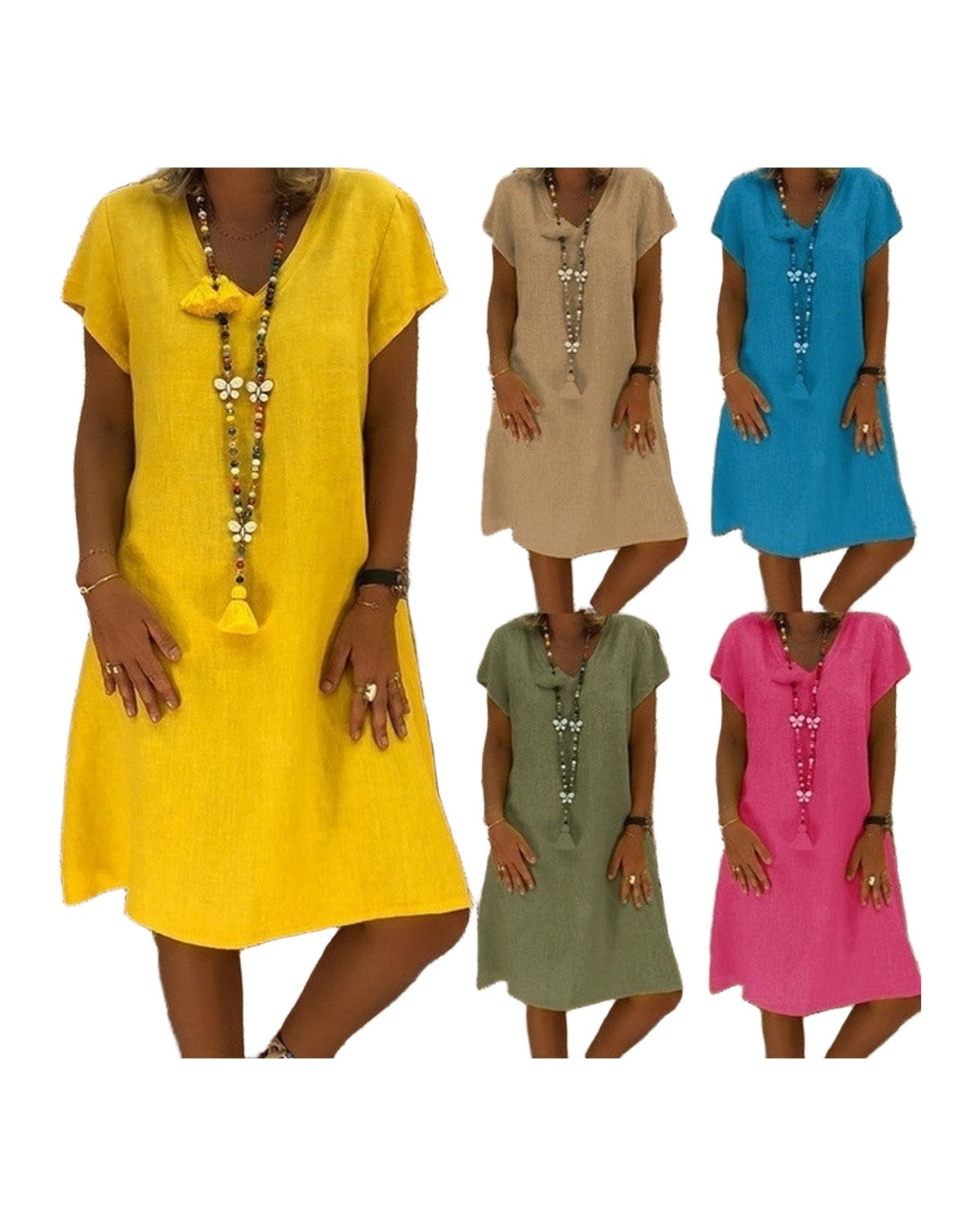 Print Short-sleeved V-neck Mid-length Dress photo 1