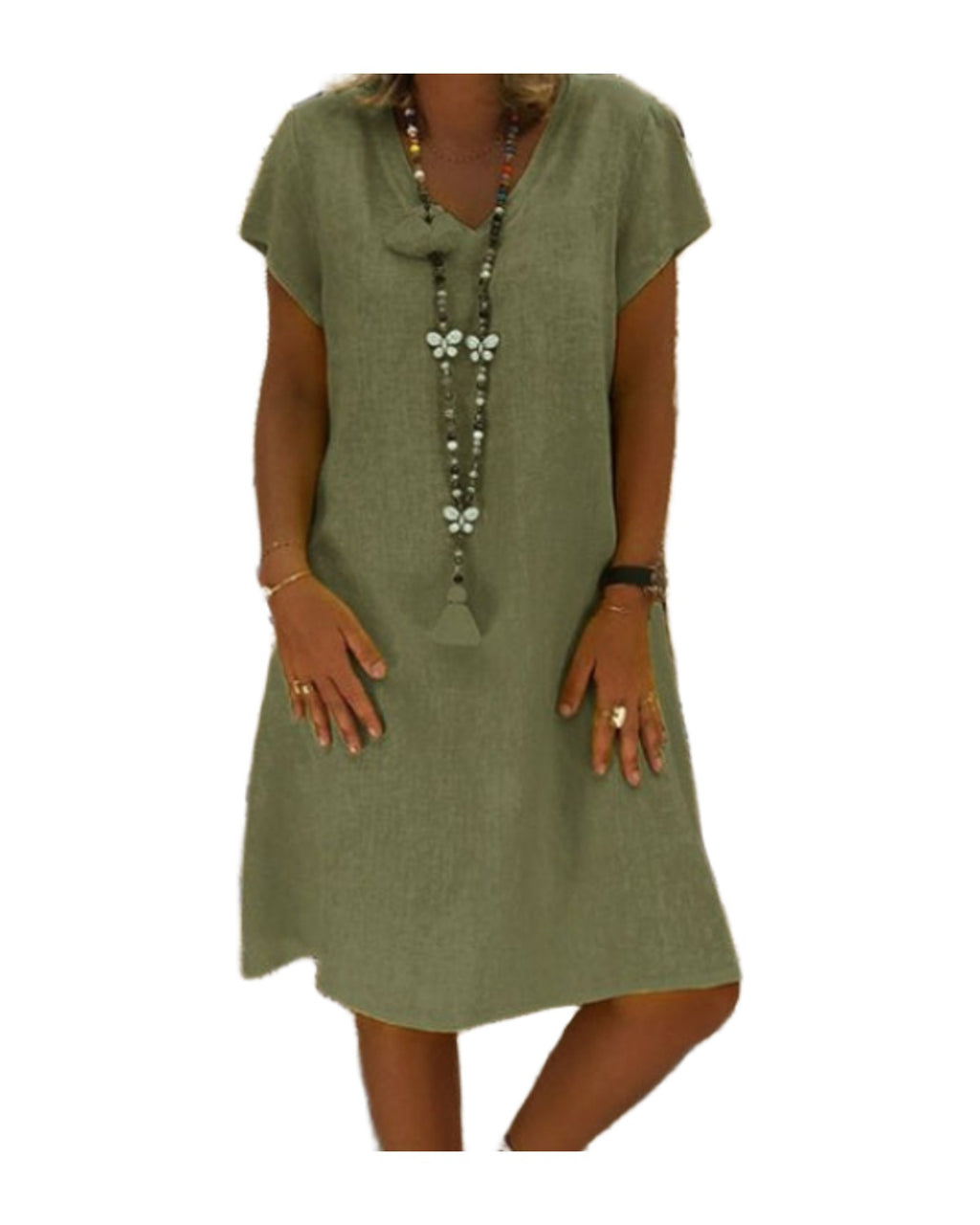 Print Short-sleeved V-neck Mid-length Dress photo 11