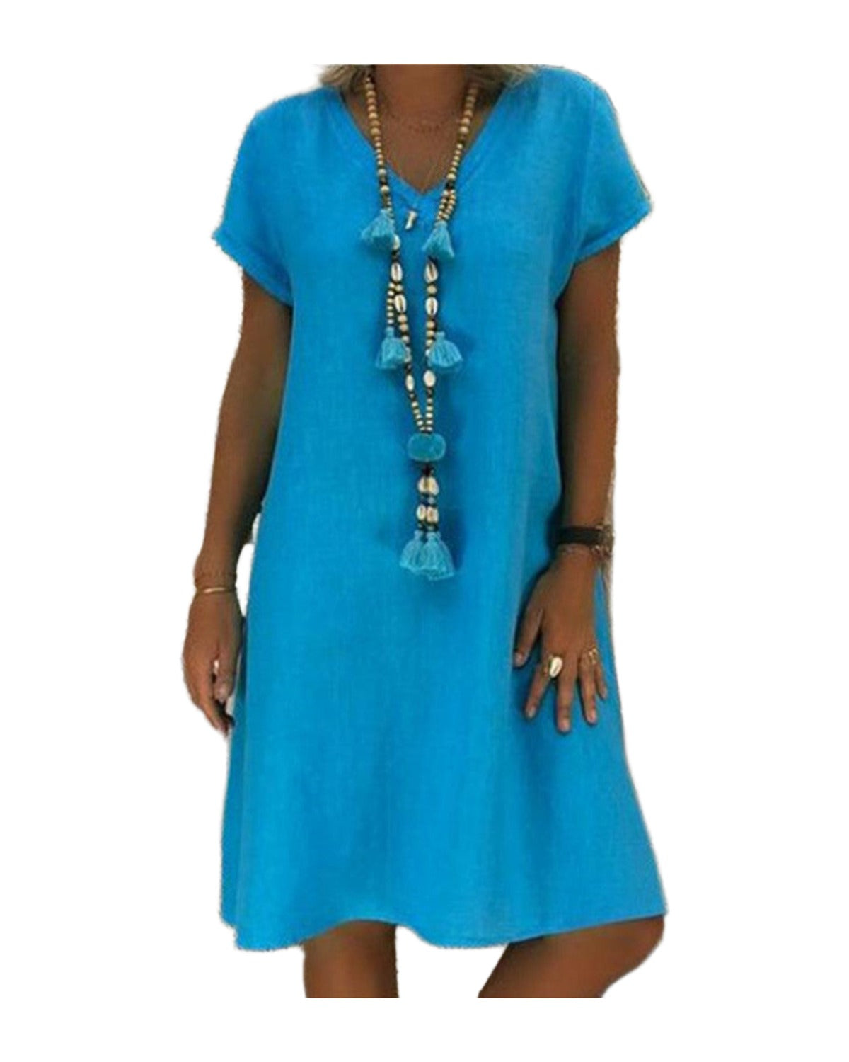 Print Short-sleeved V-neck Mid-length Dress photo 13