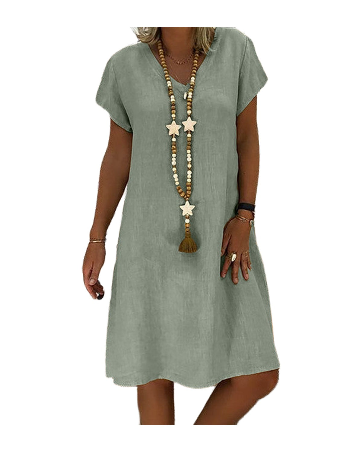 Print Short-sleeved V-neck Mid-length Dress photo 14