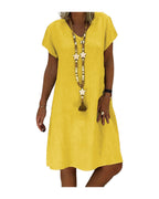 Print Short-sleeved V-neck Mid-length Dress photo 15