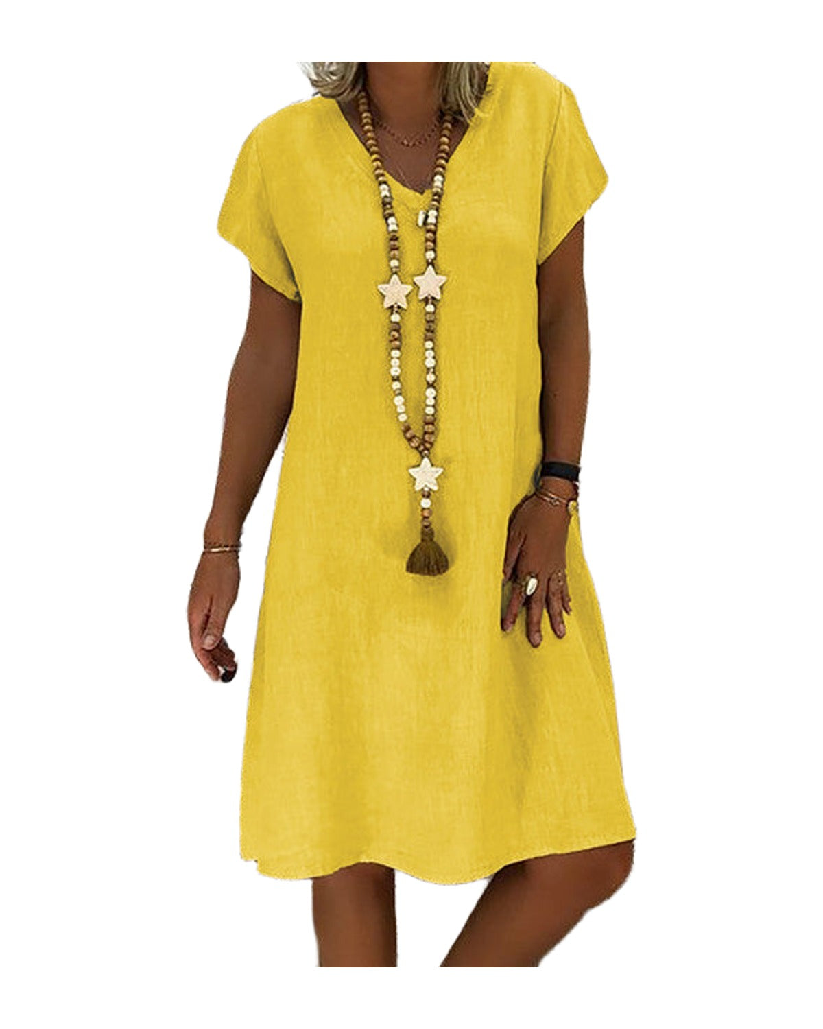 Print Short-sleeved V-neck Mid-length Dress photo 15