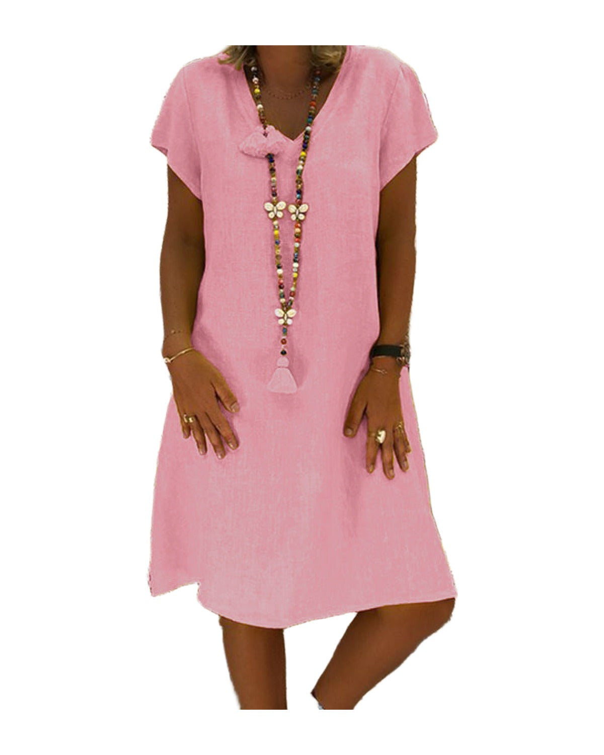 Print Short-sleeved V-neck Mid-length Dress photo 16