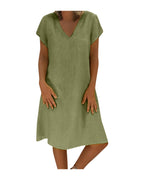 Print Short-sleeved V-neck Mid-length Dress photo 17