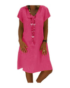 Print Short-sleeved V-neck Mid-length Dress photo 3