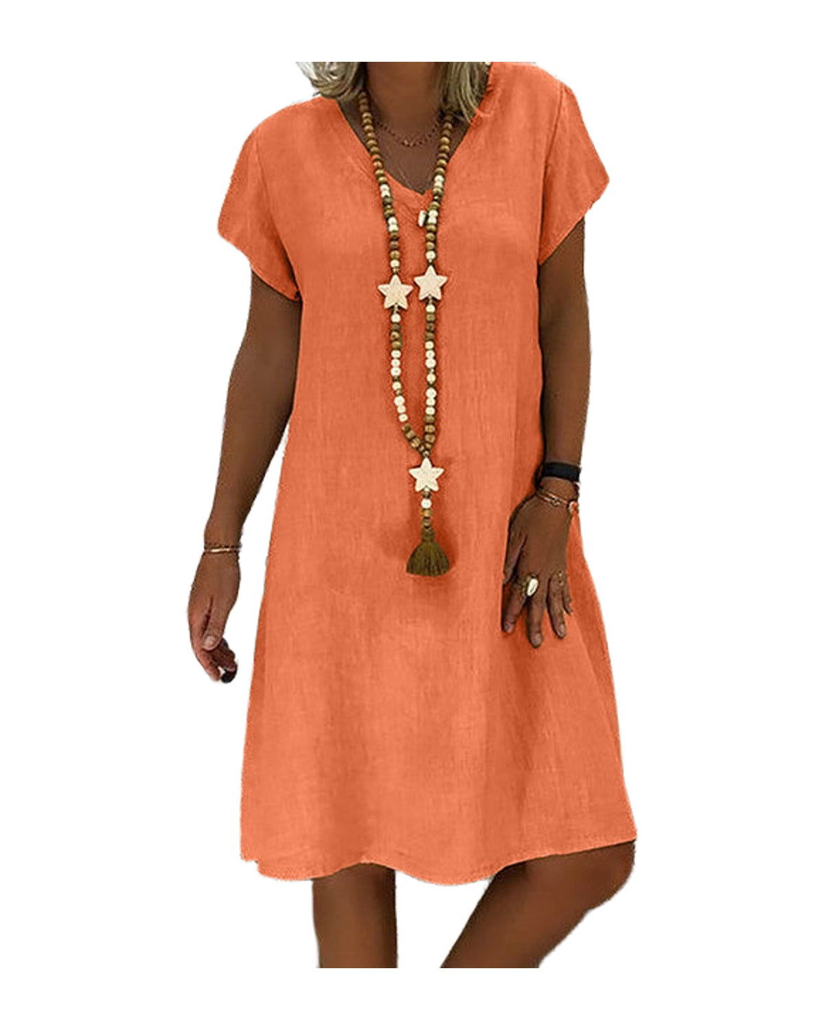 Print Short-sleeved V-neck Mid-length Dress photo 4