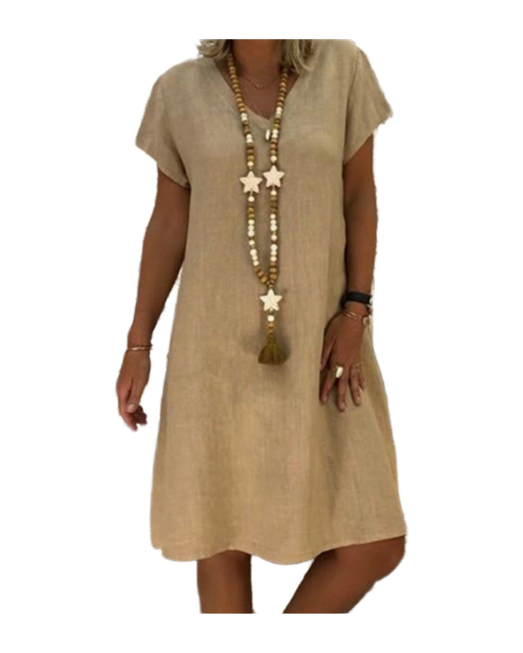 Print Short-sleeved V-neck Mid-length Dress photo 5