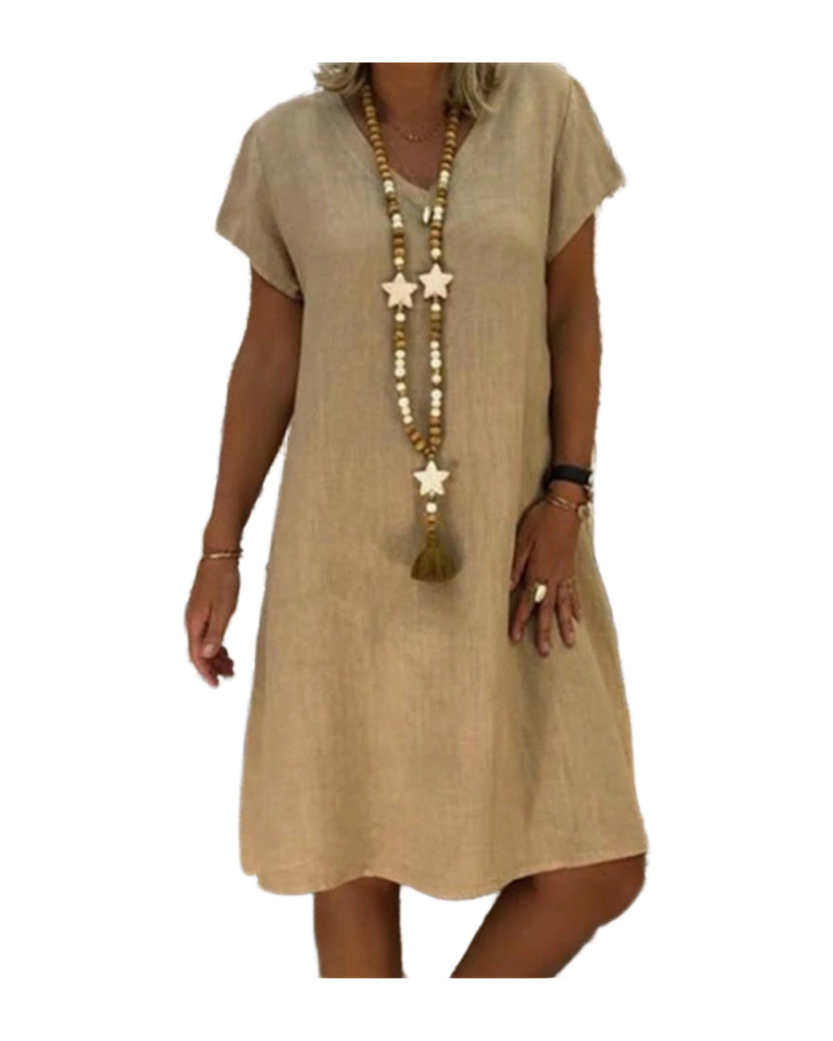Print Short-sleeved V-neck Mid-length Dress photo 5