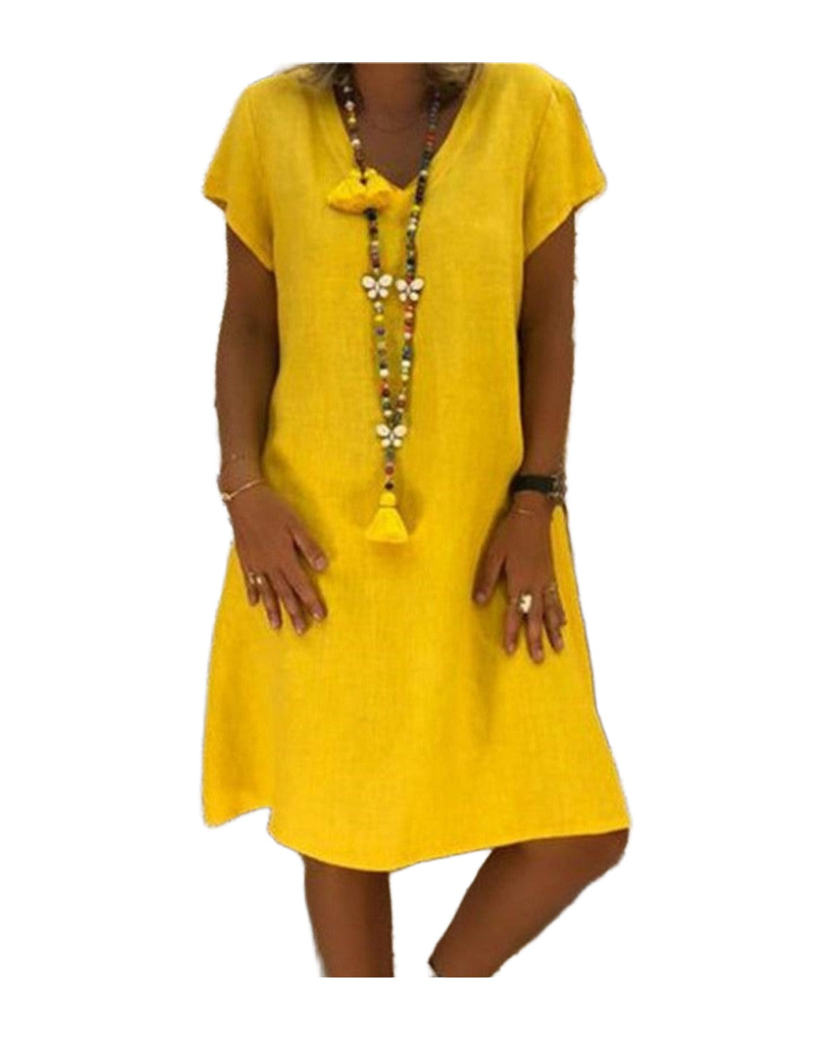 Print Short-sleeved V-neck Mid-length Dress photo 6