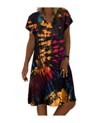 Print Short-sleeved V-neck Mid-length Dress photo 7
